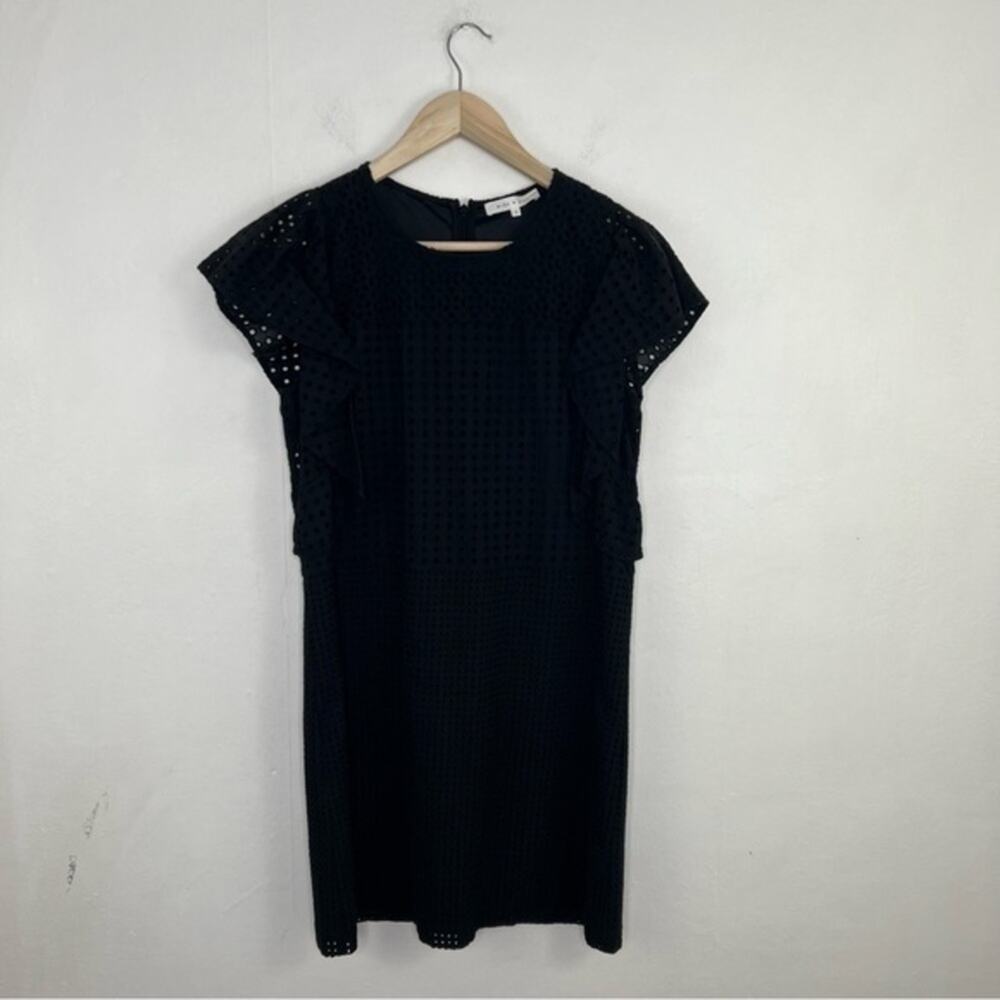 Mika & Gali Calista Black Eyelet Ruffle-Sleeve Dress Size Small